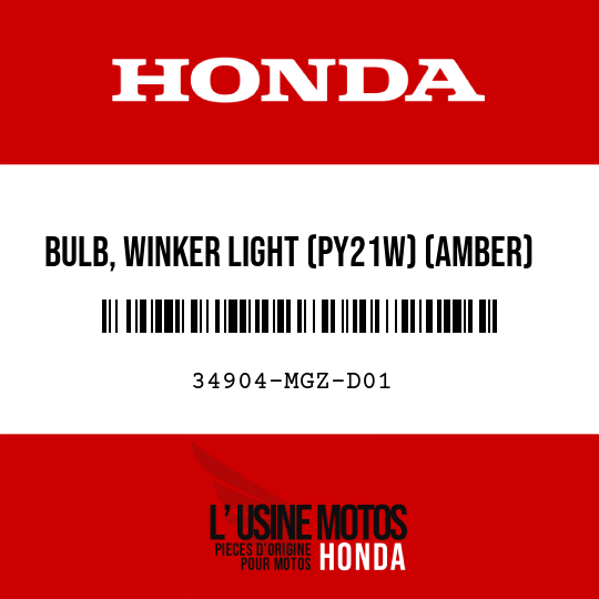 image de 34904-MGZ-D01 BULB, WINKER LIGHT (PY21W) (AMBER) (12V 21W)
