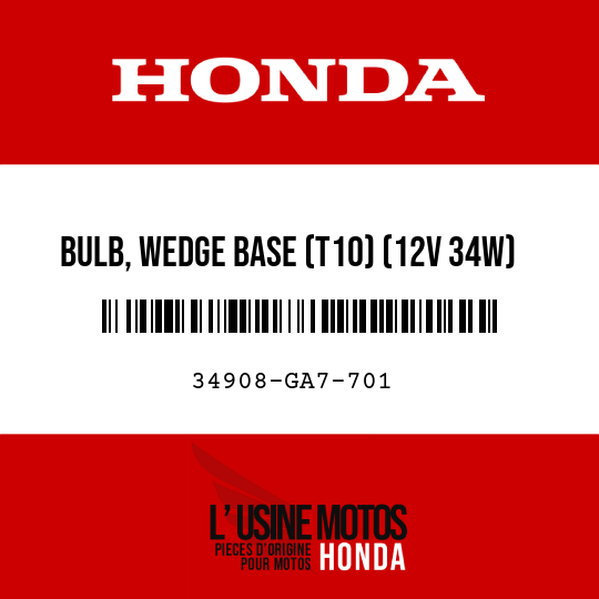 image de 34908-GA7-701 BULB, WEDGE BASE (T10) (12V 34W) (NIPPON SEIKI)