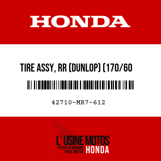 image de 42710-MR7-612 TIRE ASSY, RR (DUNLOP) (170/60 VR18-V270 K855)