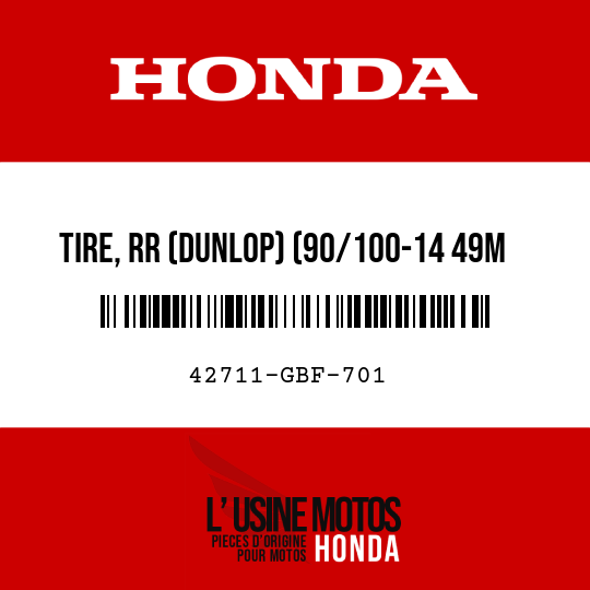 image de 42711-GBF-701 TIRE, RR (DUNLOP) (90/100-14 49M K695)