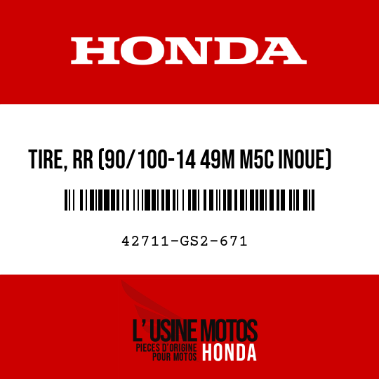 image de 42711-GS2-671 TIRE, RR (90/100-14 49M M5C INOUE)
