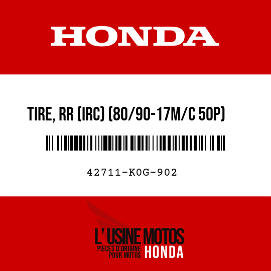 image de 42711-K0G-902 TIRE, RR (IRC) (80/90-17M/C 50P)