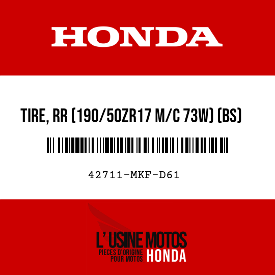 image de 42711-MKF-D61 TIRE, RR (190/50ZR17 M/C 73W) (BS)