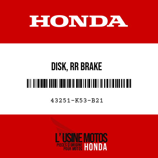image de 43251-K53-B21 DISK, RR BRAKE