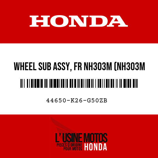 image de 44650-K26-G50ZB WHEEL SUB ASSY, FR NH303M (NH303M MAT AXIS GRAY METALLIC)
