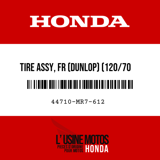 image de 44710-MR7-612 TIRE ASSY, FR (DUNLOP) (120/70 V17-V270 K755F)