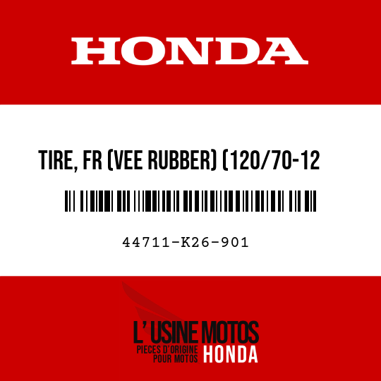 image de 44711-K26-901 TIRE, FR (VEE RUBBER) (120/70-12 51L)
