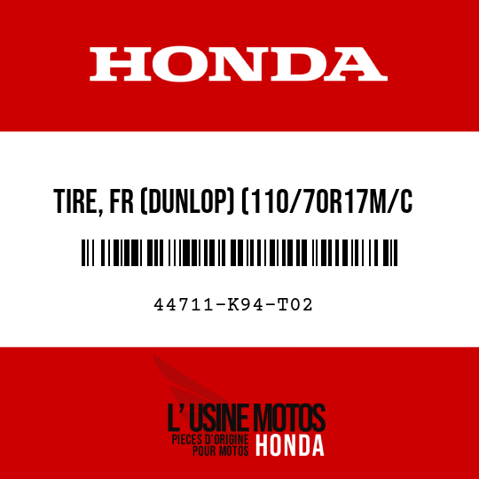 image de 44711-K94-T02 TIRE, FR (DUNLOP) (110/70R17M/C 54H)