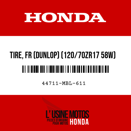 image de 44711-MBL-611 TIRE, FR (DUNLOP) (120/70ZR17 58W)