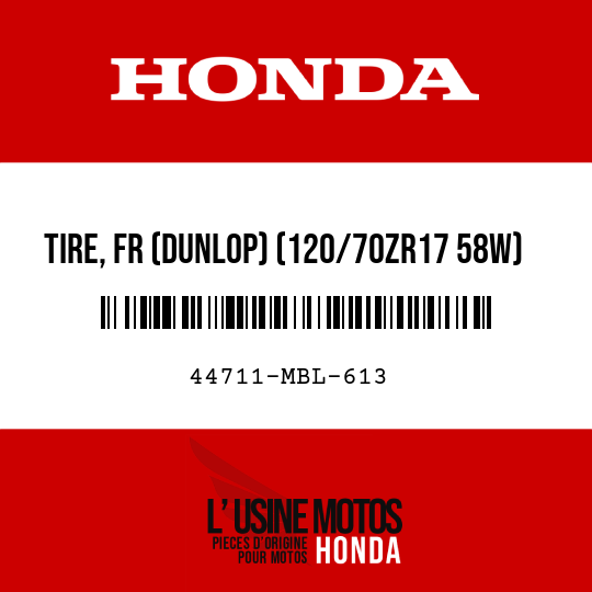 image de 44711-MBL-613 TIRE, FR (DUNLOP) (120/70ZR17 58W)