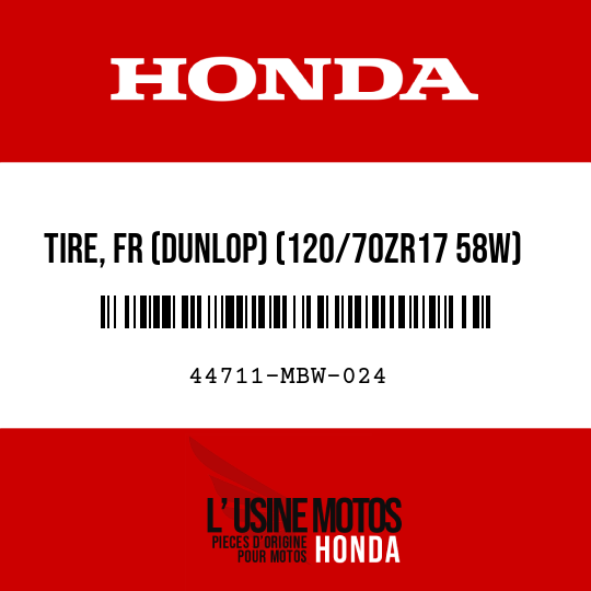 image de 44711-MBW-024 TIRE, FR (DUNLOP) (120/70ZR17 58W)