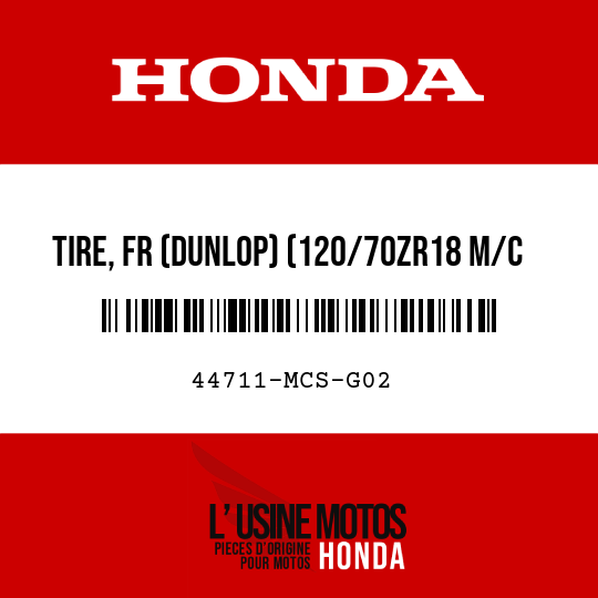 image de 44711-MCS-G02 TIRE, FR (DUNLOP) (120/70ZR18 M/C 59W)