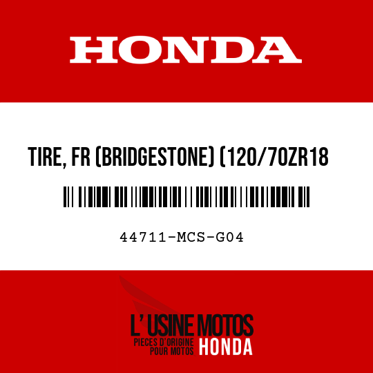 image de 44711-MCS-G04 TIRE, FR (BRIDGESTONE) (120/70ZR18 M/C 59W)