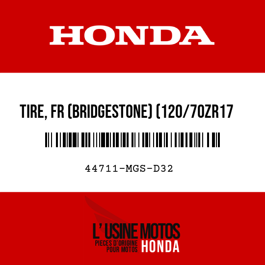 image de 44711-MGS-D32 TIRE, FR (BRIDGESTONE) (120/70ZR17 M/C 58W)