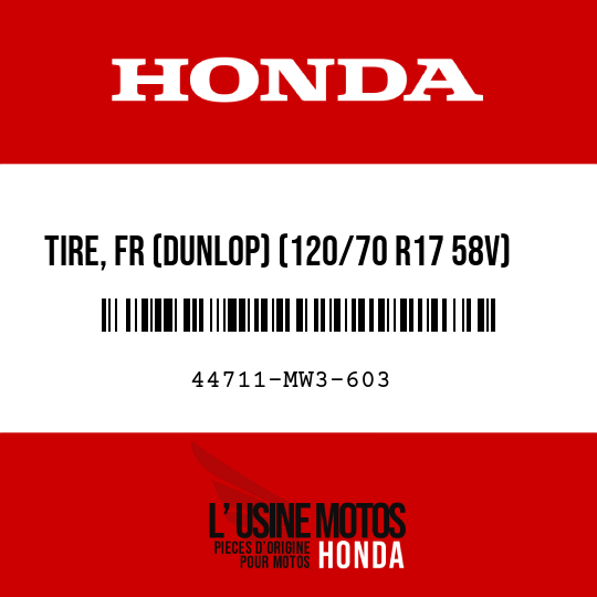 image de 44711-MW3-603 TIRE, FR (DUNLOP) (120/70 R17 58V)