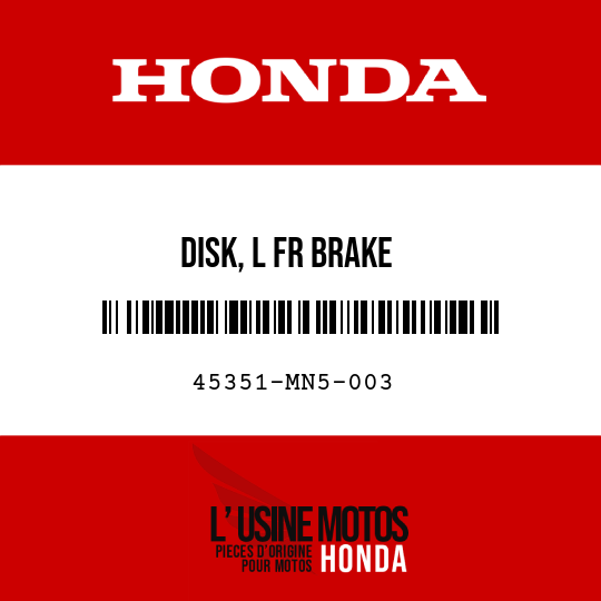 image de 45351-MN5-003 DISK, L FR BRAKE