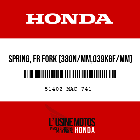 image de 51402-MAC-741 SPRING, FR FORK (380N/MM,039KGF/MM)