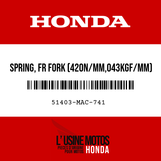 image de 51403-MAC-741 SPRING, FR FORK (420N/MM,043KGF/MM)