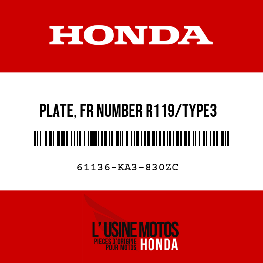 image de 61136-KA3-830ZC PLATE, FR NUMBER R119/TYPE3  (R119/TYPE3 FLASH RED/TYPE3)