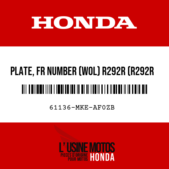 image de 61136-MKE-AF0ZB PLATE, FR NUMBER (WOL) R292R (R292R EXTREME RED)