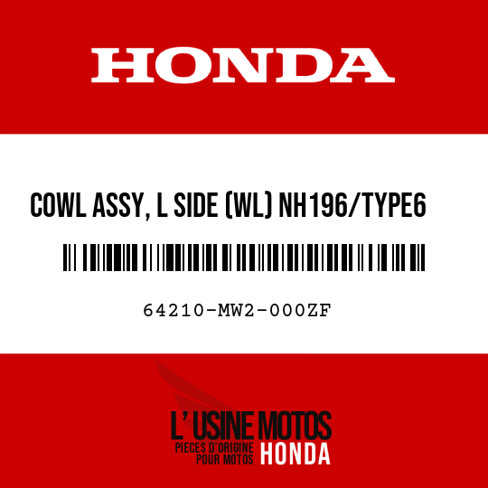 image de 64210-MW2-000ZF COWL ASSY, L SIDE (WL) NH196/TYPE6  (NH196/TYPE6 ROSS WHITE/TYPE6)