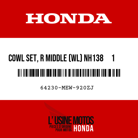 image de 64230-MEW-920ZJ COWL SET, R MIDDLE (WL) NH138     1  (NH138     1 SHASTA WHITE)