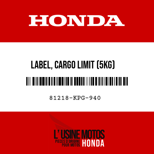 image de 81218-KPG-940 LABEL, CARGO LIMIT (5KG)