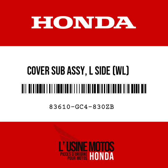 image de 83610-GC4-830ZB COVER SUB ASSY, L SIDE (WL) R119/TYPE1  (R119/TYPE1 FLASH RED/TYPE1)