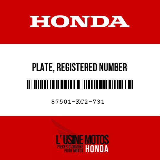 image de 87501-KC2-731 PLATE, REGISTERED NUMBER