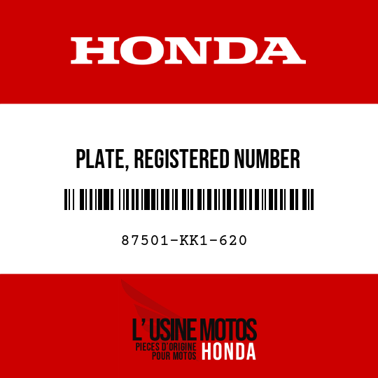 image de 87501-KK1-620 PLATE, REGISTERED NUMBER