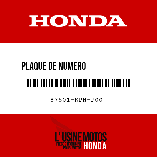 image de 87501-KPN-P00 PLAQUE DE NUMERO              D'ENREGISTREMENT
