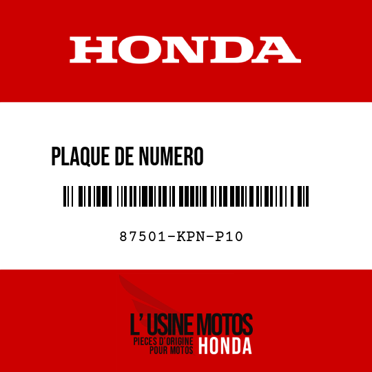 image de 87501-KPN-P10 PLAQUE DE NUMERO              D'ENREGISTREMENT