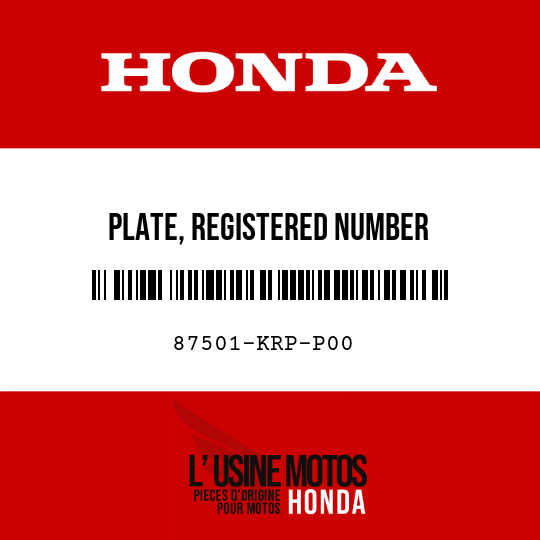 image de 87501-KRP-P00 PLATE, REGISTERED NUMBER