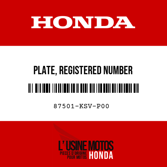image de 87501-KSV-P00 PLATE, REGISTERED NUMBER