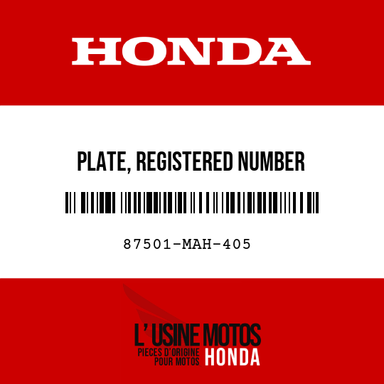 image de 87501-MAH-405 PLATE, REGISTERED NUMBER