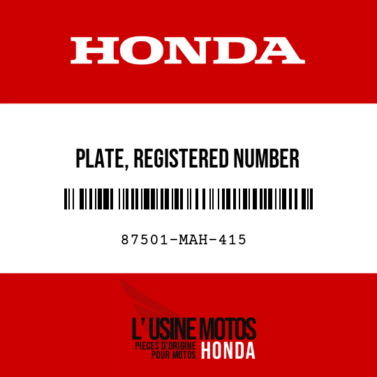 image de 87501-MAH-415 PLATE, REGISTERED NUMBER