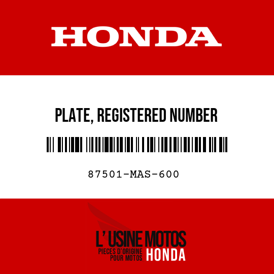 image de 87501-MAS-600 PLATE, REGISTERED NUMBER