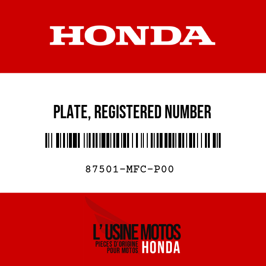 image de 87501-MFC-P00 PLATE, REGISTERED NUMBER