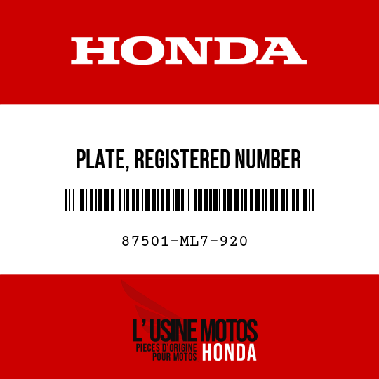 image de 87501-ML7-920 PLATE, REGISTERED NUMBER