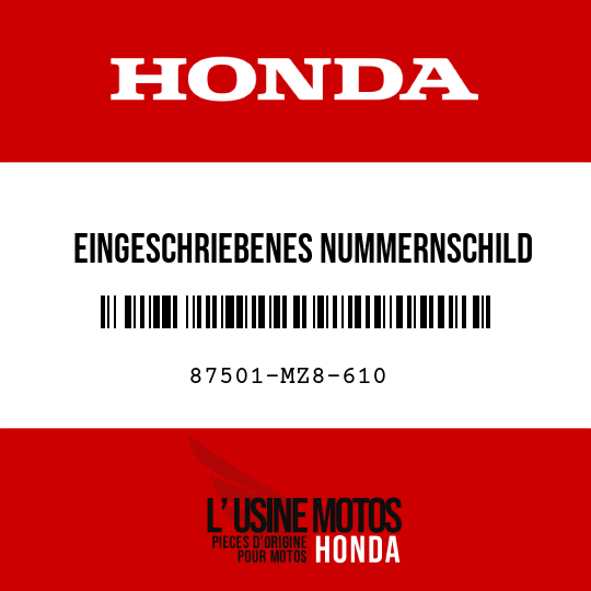 image de 87501-MZ8-610 EINGESCHRIEBENES NUMMERNSCHILD