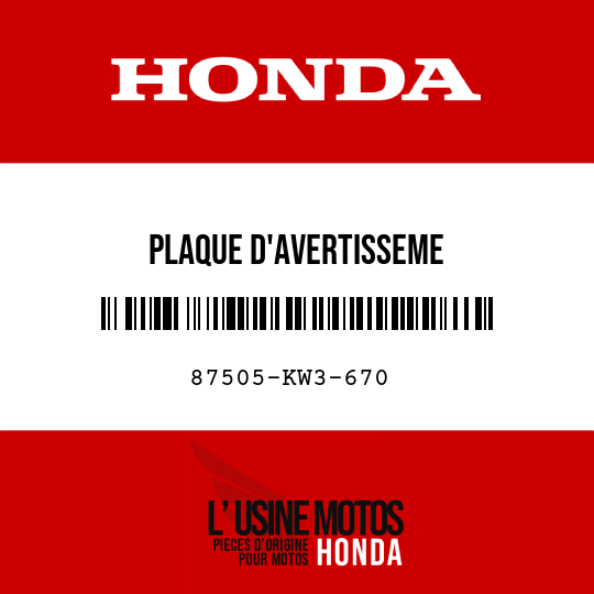 image de 87505-KW3-670 PLAQUE D'AVERTISSEME