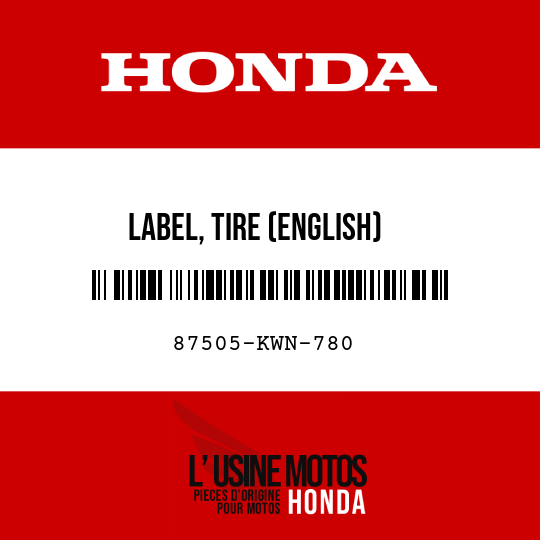 image de 87505-KWN-780 LABEL, TIRE (ENGLISH)