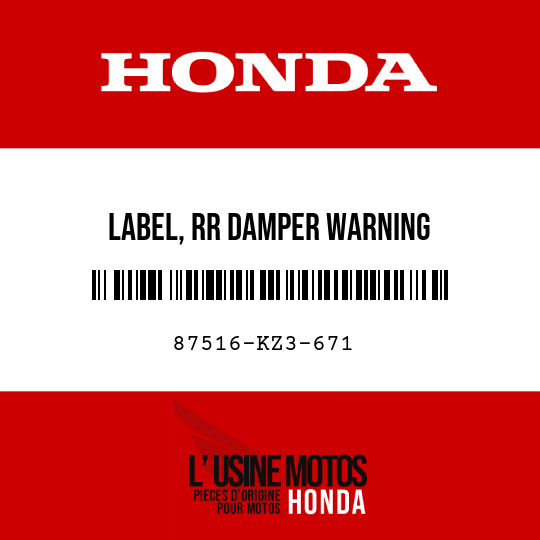 image de 87516-KZ3-671 LABEL, RR DAMPER WARNING
