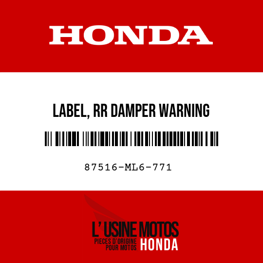 image de 87516-ML6-771 LABEL, RR DAMPER WARNING