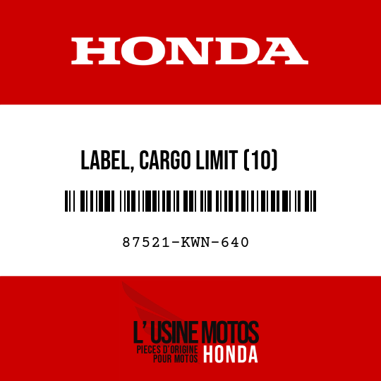 image de 87521-KWN-640 LABEL, CARGO LIMIT (10)