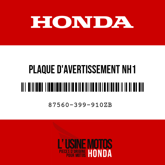 image de 87560-399-910ZB PLAQUE D'AVERTISSEMENT NH1 (FRANCAIS)