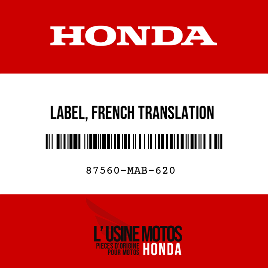 image de 87560-MAB-620 LABEL, FRENCH TRANSLATION