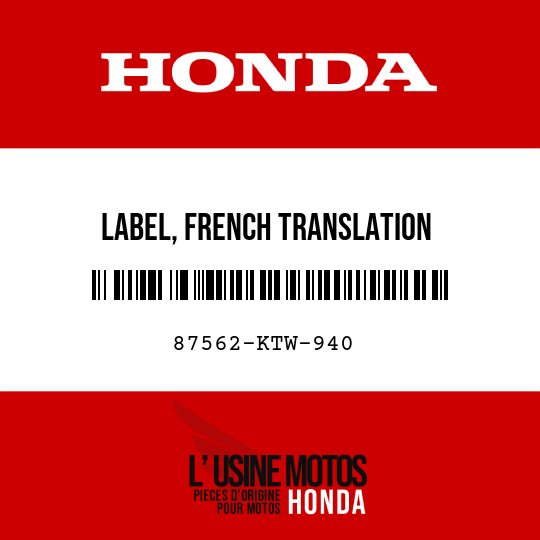 image de 87562-KTW-940 LABEL, FRENCH TRANSLATION