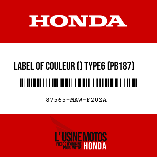image de 87565-MAW-F20ZA LABEL OF COULEUR () TYPE6 (PB187)