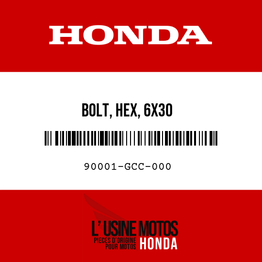 image de 90001-GCC-000 BOLT, HEX, 6X30